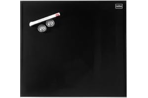 Nobo - Petit Tableau Blanc Mural Carré, Surface Magnétique en Verre Effaçable à Sec, Sans Cadre, Fixations Invisibles, 450 x 450 mm, Feutre Marqueur et Aimants Inclus, Noir, 1903951