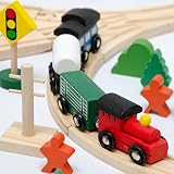 Holzeisenbahn für Kinder mit 130 Teilen | Spielzeugeisenbahn mit über 5 Meter Schienenlänge und Zubehör für eine ganze Stadt | Holzeisenbahn-Set für Mädchen und Jungen geeignet - 5