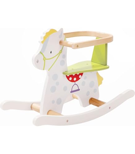 Vilac - Cheval à Bascule Hudada en Bois - Bois Massif - Enfants 12 Mois+, Blanc (avec Cerceau de Sécurité) | Structure stable et robuste | poignées ergonomiques pour bien tenir