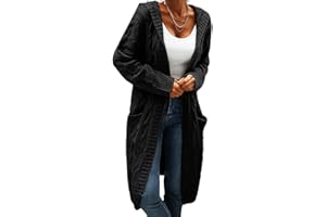 GeGekoko Strickjacke Damen mit Kapuze Langarm Grobstrick-Cardigan Open Front Sweater Herbst Winter Casual Strickcardigan Pullover mit Taschen