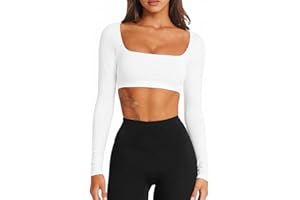TZLDN Gym Tops for Women Long Sleeve Crop Tops Running Sports Top Square Neck Yoga Workout Activewear Gym Clothes