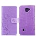 Produktbild LG K3 2017 Hülle, LG K3 2017 Schutzhülle, Alfort Carving Lederhülle Fashion Design Premium PU Leder Hohe Qualität Tasche Case Cover Kasten Abdeckung Wallet für LG K3 2017 4.5" Smartphone Funktion Standfunktion Unterstützte Telefone und Magnetverschluss mit Schmetterling ( Helles Lila )