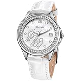 Comtex Damen Armbanduhr Analog Quarz mit Leder Armband SYL140063-1 Weiß