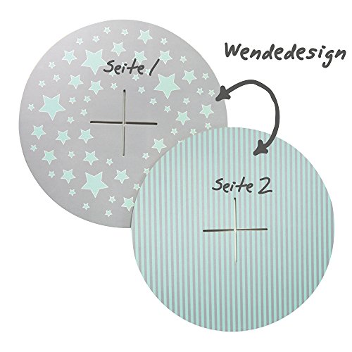 Muffinständer Frau Wundervoll aus festem Karton im Wendedesign – Seite 1 grau, türkise Sterne / Seite 2 grau-türkise Streifen – Etagere / Cupcakeständer - 3