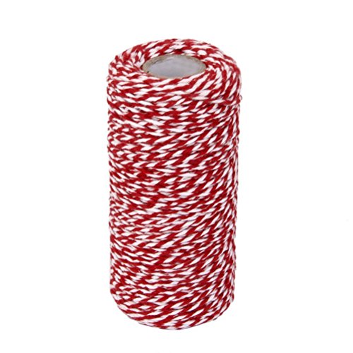 WINOMO 100m Baumwolle Bäcker Schnur String Kordel Glas Flasche Geschenk Box Decor Craft (rot + weiß) - 3