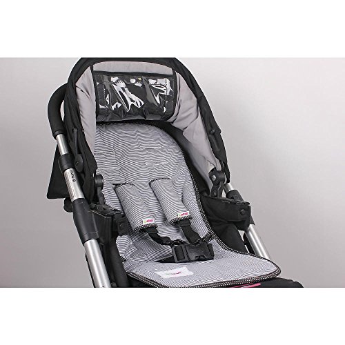 Minene UK Reversible Pushchair Liners and Strap Set (Black Strips with White Dots)