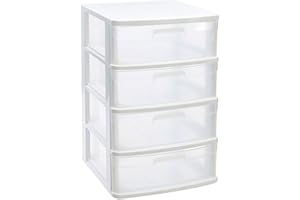 ACAN Tradineur - Cajonera almacenaje Sena con 4 cajones opacos, plástico, torre de ordenación multiusos, hogar, 65 x 40 x 39 cm, blanco
