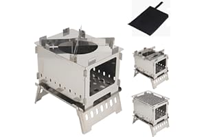 JTZXJJX Tragbarer Holzkocher, Campinggrill, faltbarer, winddichter Edelstahl-Campingkocher mit Tragetasche, Picknick-Holzkocher, geeignet für Camping, Picknick und Grillabende.