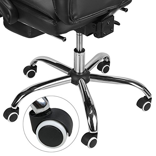 Voilamart Black Ergonomic PU Leather Extra Padded Office Reclining Swivel Chair Executive Computer Desk Chair High Back Style Armchair with Foot Rest and Back Cushion - Image 9