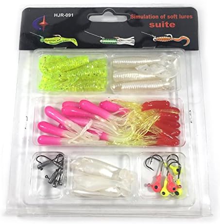 Lures Kit Soft Baits Grubs Tubes Jigheads 35pcs Soft Baits + 10pcs Jigheads