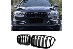 EU AUTO PARTS LTD EU Auto F10 F11 Kidney Black Front Kidney F10 Radiator Grille for BMW 5 Series F10 F11 M5 2010-2017 F10 Grill Black Glossy Double Slats Grill Front Double Ribs Grill Left Right