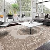 500.000 Knoten/m² mynes Teppiche Wohnzimmer Beige & Grau Kurzflor mit Medaillon Muster Designer Teppich hochwertig Vintage-Style in versch. Größen [Art 4204] (160 x 230 cm, Beige)