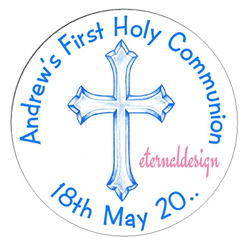 Eternal Design 48 x 30mm Personalised Glossy Communion White Stickers CMCS 2