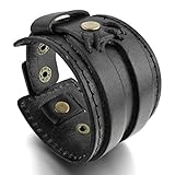 MunkiMix Alloy Genuine Leather Bracelet Bangle Cuff Black Punk Rock Men