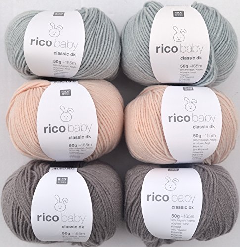 Woll-Set Babywolle Rico Baby Classic 6x50g #5, weiche Wolle zum Stricken und Häkeln