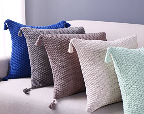mixinni® Haus Dekor Kissenbezug Baumwolle Gestrickt Zierkissenbezug Dekorative Quadrat Sofa/Bett/Auto/Stuhl Dekokissen Bettkissen Quaste Stil Kissenhülle 45*45cm - 5