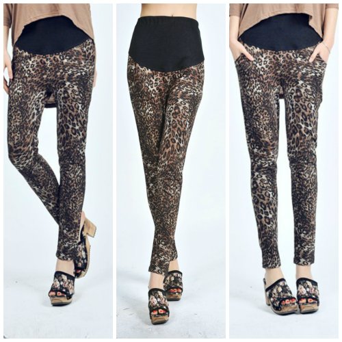 Maternity Leggings Floral & Funky Design (Medium, Leopard Animal Print)