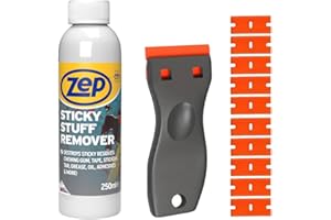 Zep Sticky Stuff Remover 250ml and Scraper Tool Bundle with 10 Plastic blades - Adhesive & Sticker Remover