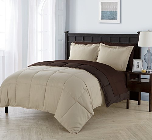 VCNY Home | Ultra Soft Solid Reversible Down Alternative Comforter, Cozy and Comfortable Premium 7 Piece Bedding Set, Microfiber Cotton Polyester, Taupe, Full