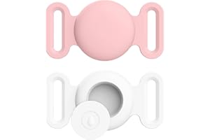 AMZPAS Airtag Dog Collar, Pet Silicone Protective Case for GPS Tracking Finder,Protective Cover Compatible with Apple Airtag, Safety and Anti-lost (Pink+Grey,Middle)