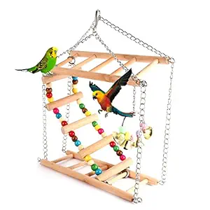 Yosoo Ladder Bird Toy, Wooden Rainbow Bridge Steps Stairs Climbing Swing Double-Layer Toys for Pet Hamster Parakeet Budgie Cockatiel Trainning