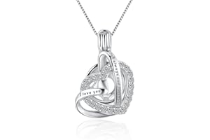 LGSY 925 Sterling Silver Engraved I Love You for Always and Forever Heart Cage Pendants Crafting Charm for DIY Necklace Bracelet Jewelry Making, Metal, Cubic Zirconia
