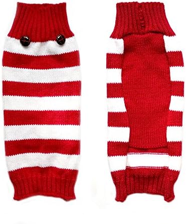 Cute Soft Christmas Style Red/White Striped Pet Puppy Dog Sweater Jumper Clothes Coat (M)