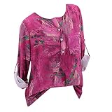 TianWlio Frauen Langarmshirt Bluse Hoodie Pullover Langarmshirt Kapuzenpullover Sweatshirt Herbst Lässige Blumenmuster Langarm O-Ausschnitt T-Shirt Button Top Bluse