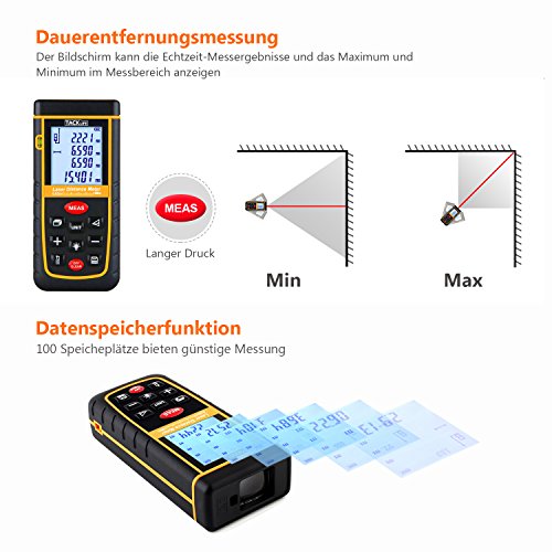Tacklife Professional A-LDM02 60 Laser Entfernungsmesser Distanzmessgerät (Messbreich 0,05~60m/±2mm mit LCD Hintergrundbeleuchtung, Staub- und Spritzwasserschutz IP 54) Ein Ideales Geschenk für Vatertag - 4