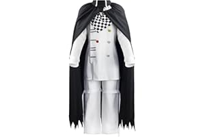 Xinchangda Ouma Kokichi Cosplay Costume Anime Character Cosplay White Top and Pants with Black Cloak Outfit Halloween Carnival Uniform Suit for Men Boys