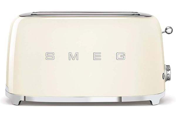 Smeg, Grille-pain 4 Tranches TSF02CREU, 2 Fentes 36 mm, 6 Niveaux de Brunissage, Fonction Chauffage, Décongélation et Bagel, Éjection Automatique du Pain, Ramasse Miettes, 1500 W, Crème