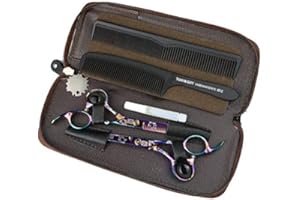 XUANFENG Juego de tijeras de peluquería para adelgazar el cabello y tijeras para el cabello, tijeras afiladas de peluquería de 5.5 pulgadas con funda de cuero