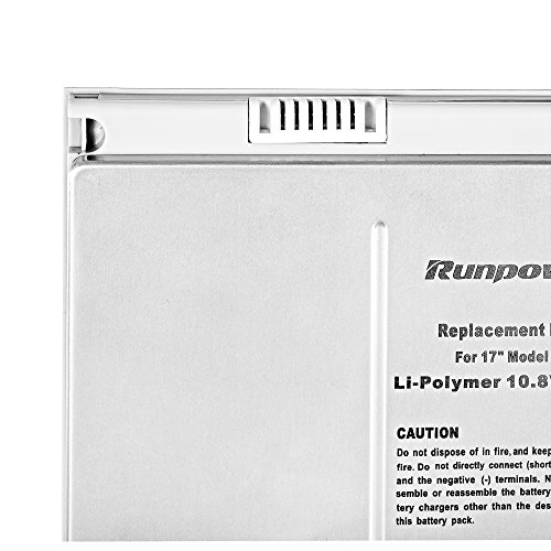 Runpower Akku Notebook Batterie für Apple MacBook 17″ Serien A1189, A1151, A1212, A1229, A1261, 17-inch MB Mac book, Aluminiumkörper als Original(nicht Plastik) [Li-polymer 71Wh/6600mAh] - 5