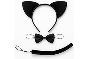 Lizzy Black cat ears headband set with bow tie and tail – costume accessory for kids and adults, fancy dress, cosplay, Halloween and party outfit