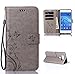 Produktbild SMTR Huawei Honor 6C Wallet Tasche Hülle - Retro Blumen Muster Design - [Ultra Slim][Card Slot][Handyhülle] Flip Wallet Case Etui für Huawei Honor 6C,(grau)