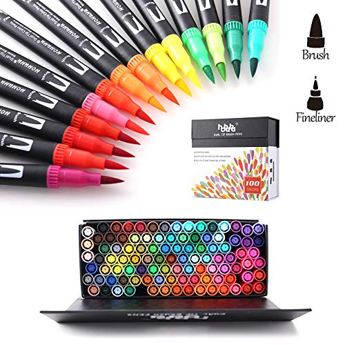 Hohuhu - Juego de rotuladores de punta doble para colorear libros, caligrafía y diario HOH-100B (100 colores)
