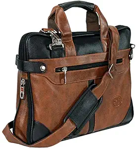 Storite PU Leather Expandable Laptop Bag fits Up to 14 inch Laptop Messenger Organizer Bag/Shoulder Sling Office Bag for Men & Women ? (40cm x 29cm x 6 cm, Black/Brown)