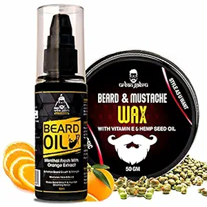 Urbangabru Beard & Mustache Wax for Strong Hold (50 Gram) + Beard Oil (50 ml) for Conditioning, Nourishment Healthy Beard - Beard Care Combo Kit (Pack of 2)