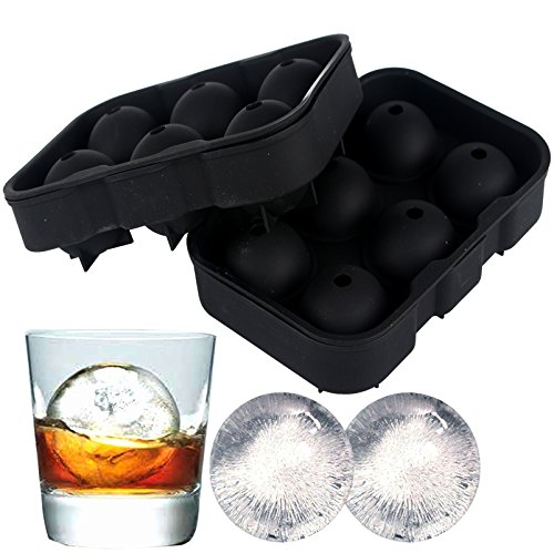 Yier Black Silicone Ice Ball Molds Cube Maker set Grand Ice Cube Tray Dishwasher Safe, Pack 0f 2