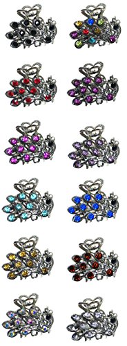 Dozen Pack - 12 Small Metal Jaw Clips Decorated with Crystals in the Design of a Phoenix U86420-0289-D