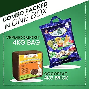 Kraft Seeds Duo Organic Manure Pack - Vermicompost 4kg and Cocopeat 4kg in One Box Expands Upto 75Ltrs of Manure When Mixed Together