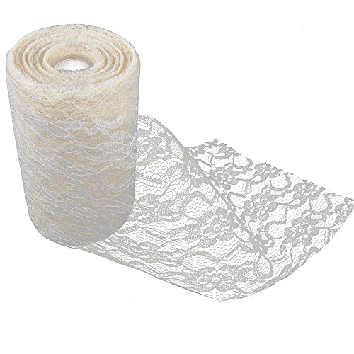 Racksoy Retro-Stil 6″ x 25 Yard (15cm x 22M) Lace Spitzen-Rolle Tüllnetz Tischläufer für Stuhl-Schärpe, Hochzeitsdekoration (Beige/Cremig) - 2