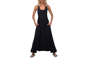 SONNENA Latzhose Damen Jumpsuit mit Träger Retro Overalls Oversize Lose Hose Lange Baggy Sommerhose Latzhose Haremshose Sommerhose Overall Baumwolle