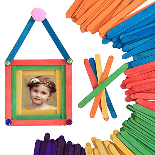 G2PLUS Holzstäbchen 200 Stück Craft Sticks zum Basteln Gekauft (Bunt) - 4