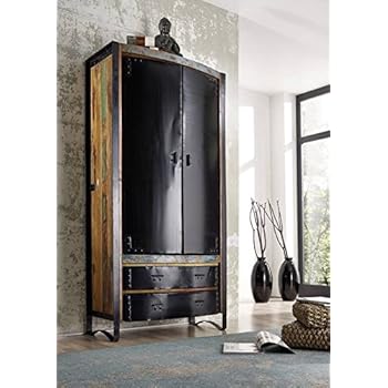 MASSIVMOEBEL24.DE Massivmöbel Industrial-Stil Schrank Altholz Eisen