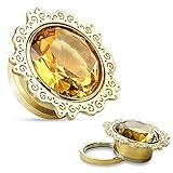 eeddoo Gold Flesh Tunnel 12mm mit Ornament - Goldener Piercing Ohr Plug - aus nickelfreiem Edelstahl - OHRTUNNEL mit Schraubgewinde für Damen & Herren - 12mm