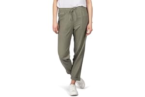 DENIMFY Damskie lniane spodnie DFLinda Regular Fit kieszenie rekreacyjne letnie spodnie lniane spodnie rekreacyjne jednokolorowe długie sznurki elastyczny ściągacz biało-beżowe zielone S M L XL XXL