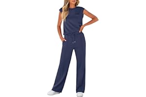 LLECDASEUI Women's Summer 2 Piece Outfits Casual Sleeveless Sweatsuits Matching Wide Leg Tracksuits Lounge Sets Fashion Clothes