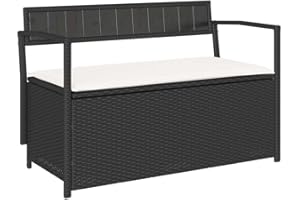 ‎VIDAXL vidaXL Gartenbank mit Stauraum und Kissen Schwarz Poly Rattan, Gartenbank, Parkbank, Outdoor-Bank, Sitzbank, Terrassenbank, Außenbank, Gartenmöbel