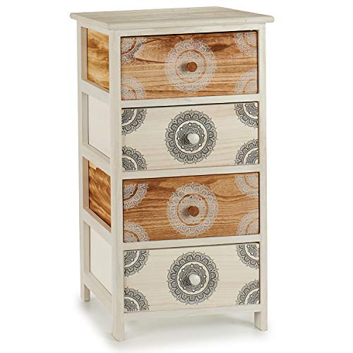 TENDENCIA ÚNICA Mueble Auxiliar de Madera con Cuatro Cajones. Modelo Mandala. Madera de Paulownia. Medidas: 39,5 x 29 x 73 cm